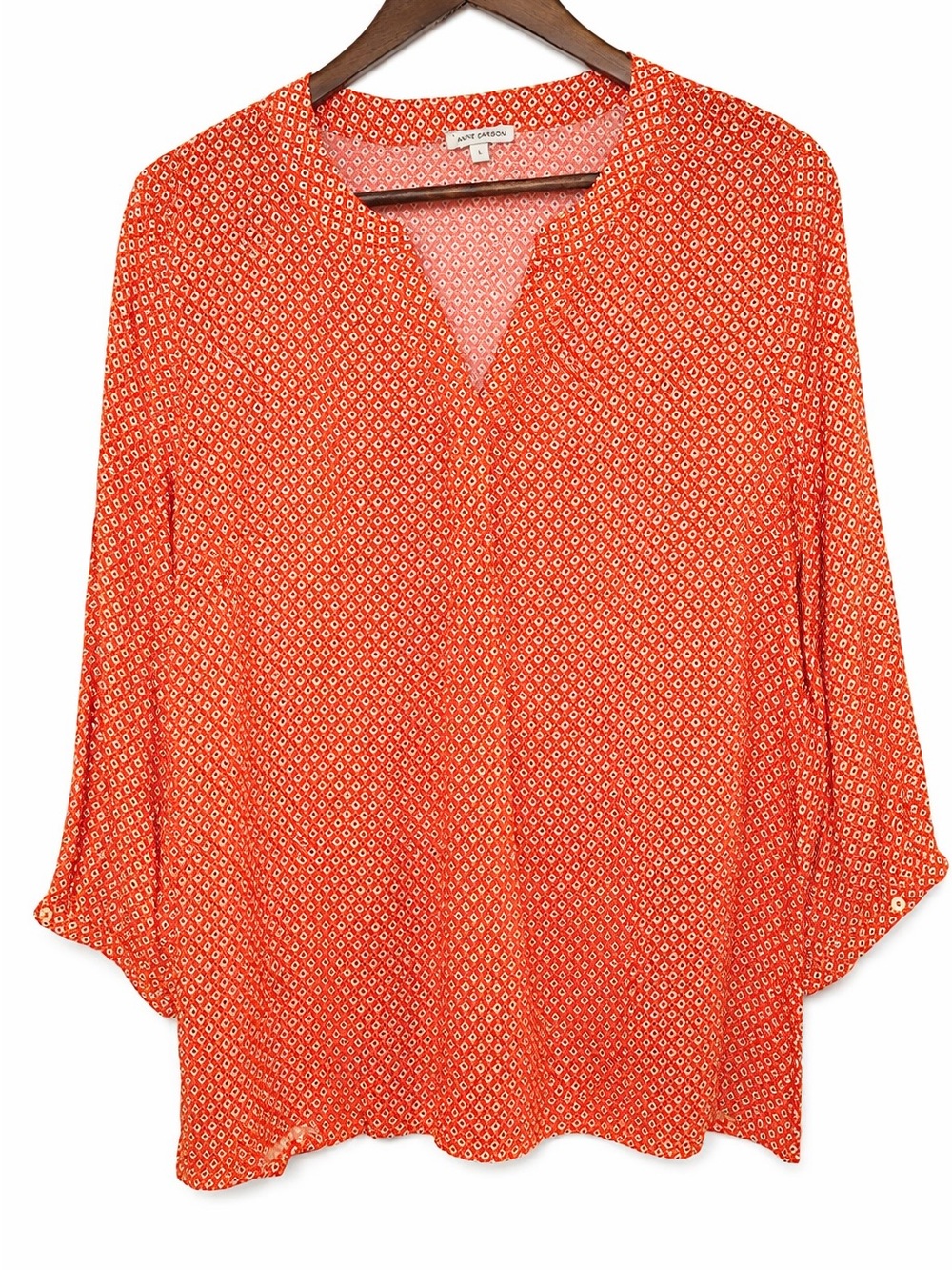Anne Carson Orange Printed V-Neck Blouse